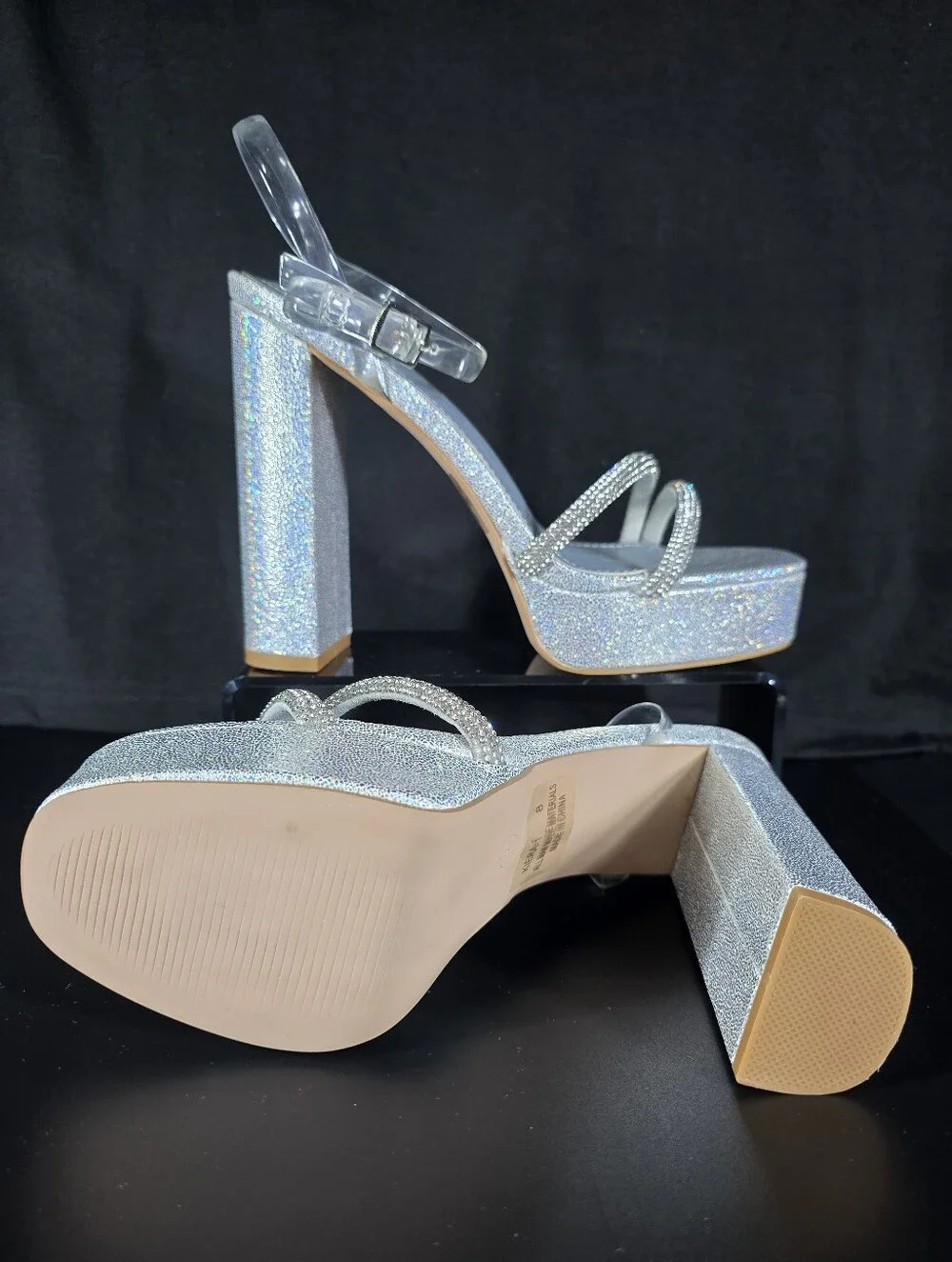 Cathy Din “Kiera” Silver Rhinestone Platform Heels – Size 8 – NIB